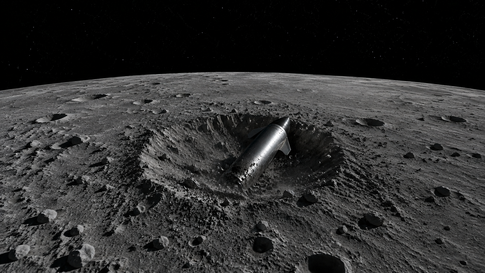 Illustration of a spent rocket stage striking the lunar surface